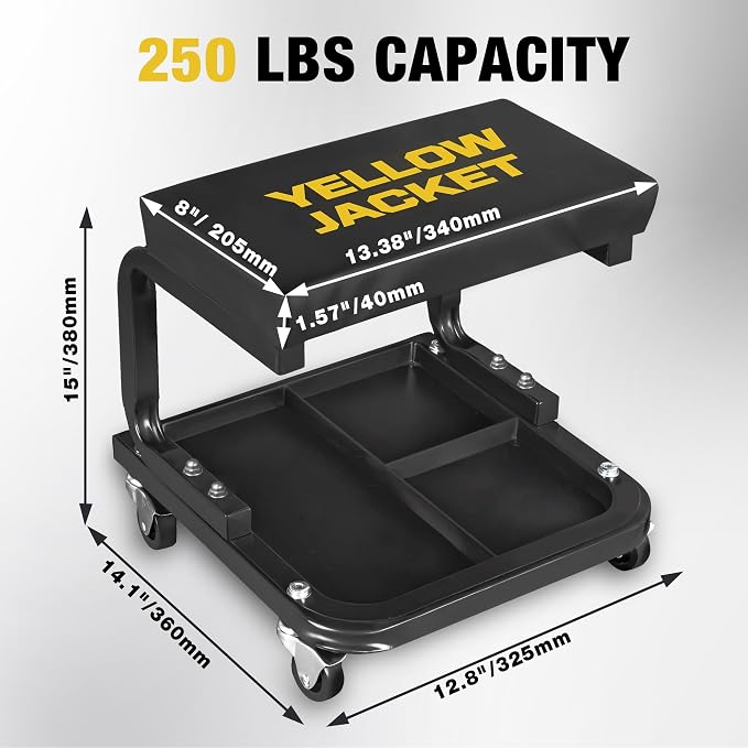YELLOW JACKET Mechanic Rolling Stool 250 Lbs Capacity, Garage Stool on Wheels - Image 5