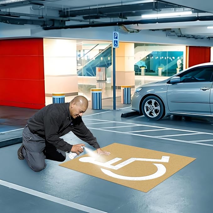 Handicap Parking Stencil, 35.5" x 33" Foldable Cardboard Parking Lot Stencils - Image 2