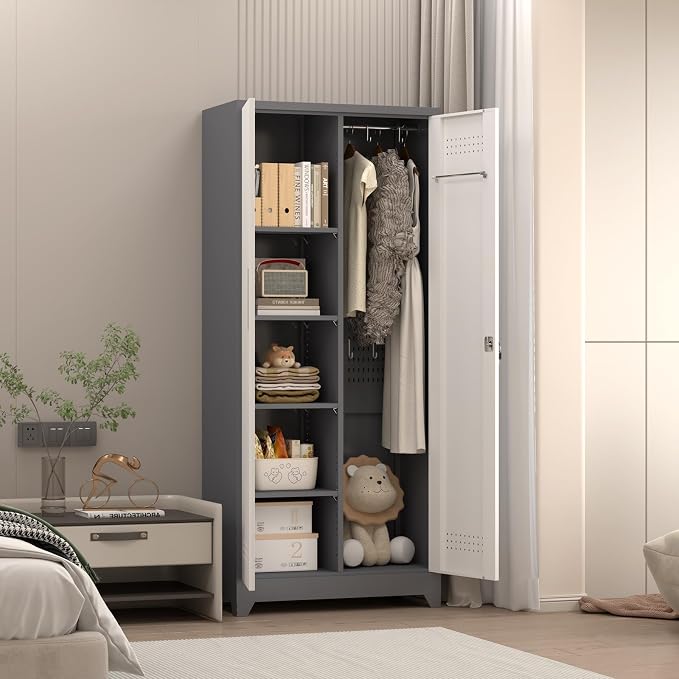 GREATMEET 65" Garage Storage Cabinet, Broom Closet Storage Cabinet, Metal - Image 7