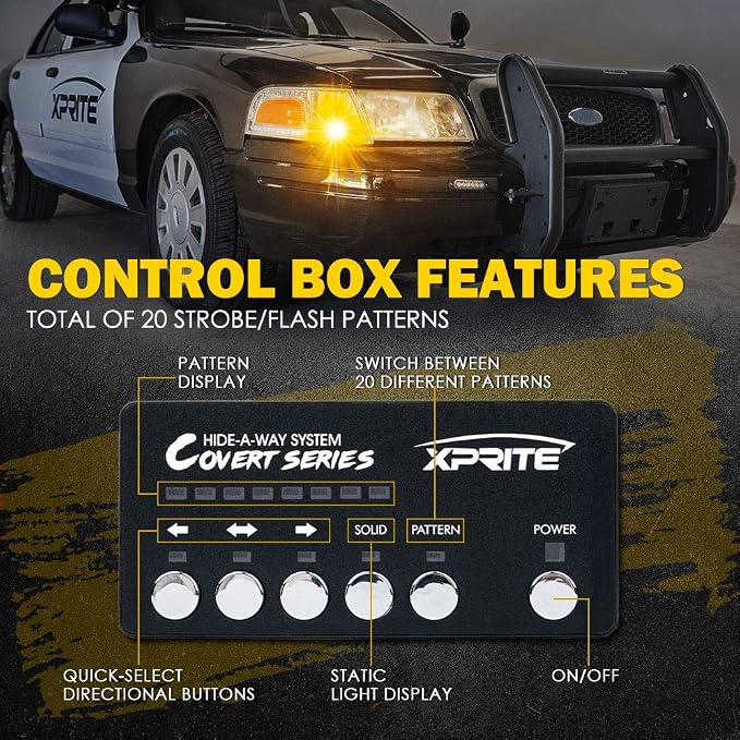 Xprite Amber LED Hideaway Strobe Lights Kit 20 Flashing Patterns w/Control - Image 4
