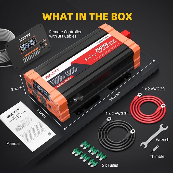 BELTTT 2000W Pure Sine Wave Inverter, Car Power Inverter 12V to 120V AC - Image 7