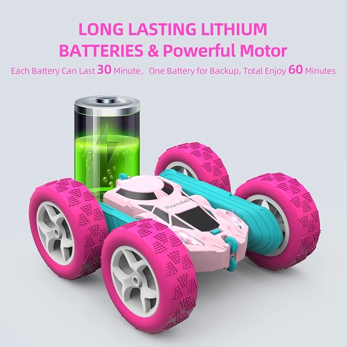 Remote Control Car for Girls Pink RC Car Double Sided 360°Flip Stunt Car - Image 6