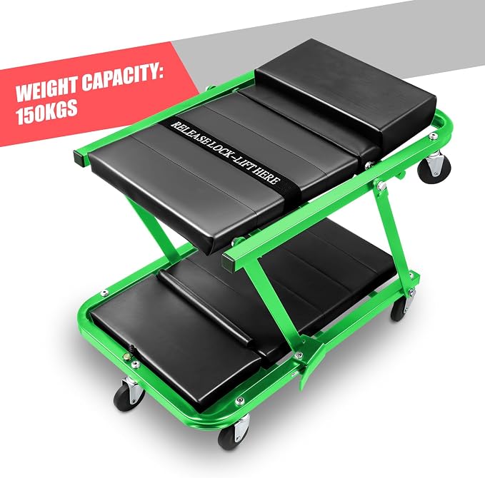 DNA MOTORING 48" 2 IN 1 Folding Rolling Garage Shop Creeper Roller Seat - Image 4