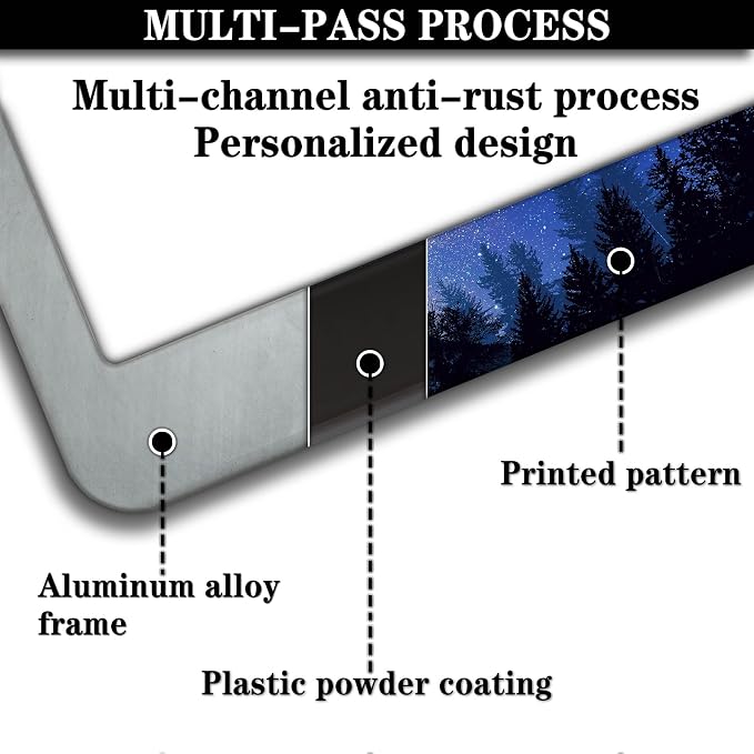 License Plate Frame Multicolor License Plate Cover Forest Starry Night Moon - Image 5