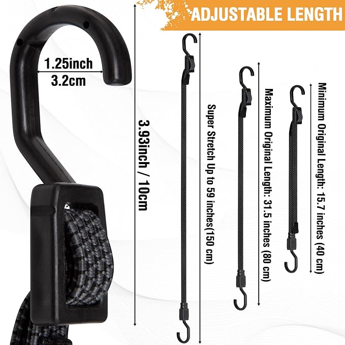 Bungee Cords with Hooks Heavy Duty, Flat Adjustable Bungee Cords with Hooks 32 - Image 3