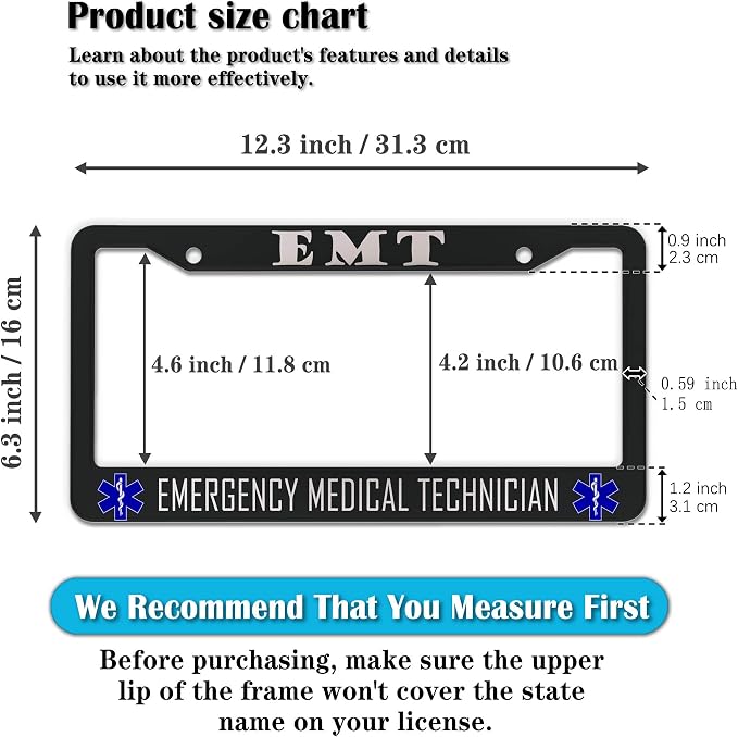 License Plate Bracket Black and White License Plate Frames EMT Emergency - Image 2