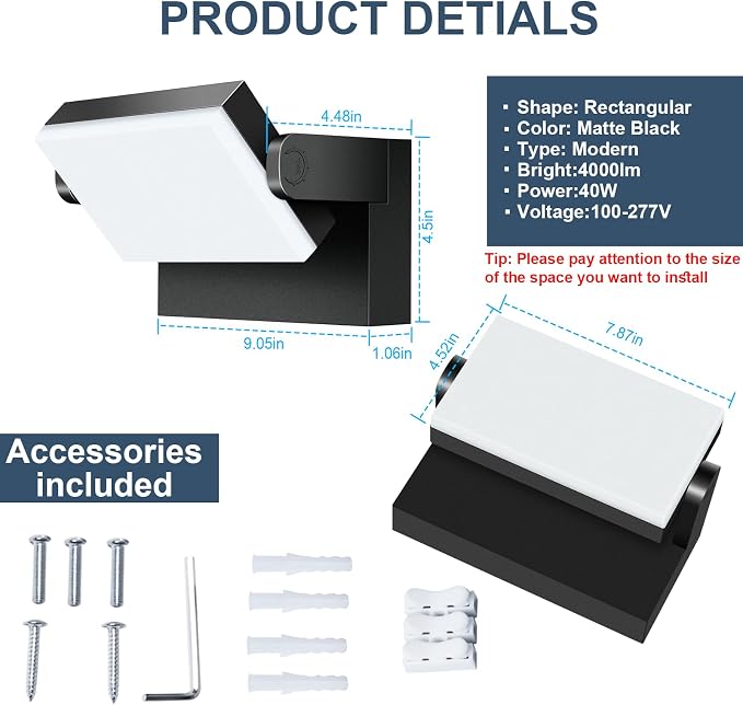 40W Outdoor Flood Light, 5000K 360° Rotating LED Wall Light, IP66 Waterproof - Image 5
