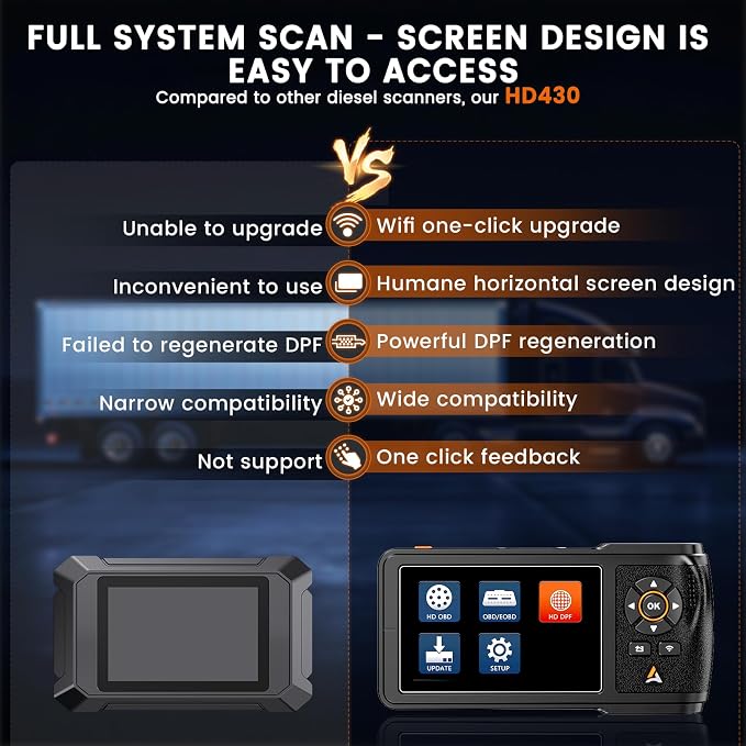 ANCEL HD430 Heavy Duty Truck Scanner, DPF Reset & Forced Regeneration - Image 7
