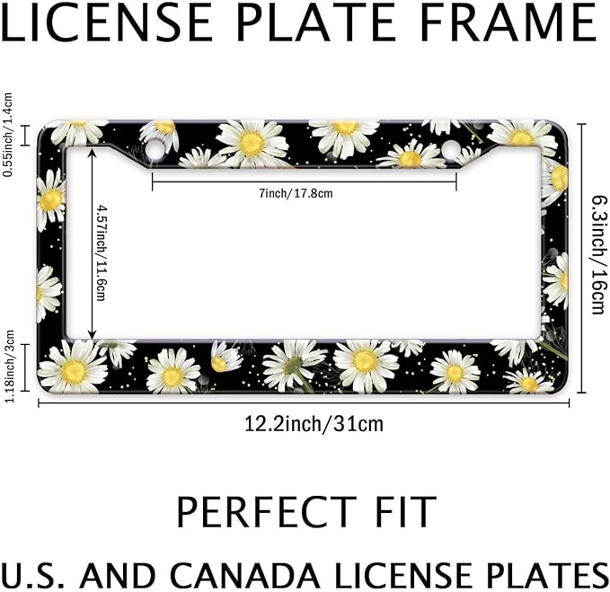 Daisy Flowers Car License Plate Frame, Flowers Print Tags Frames Holder Covers - Image 2