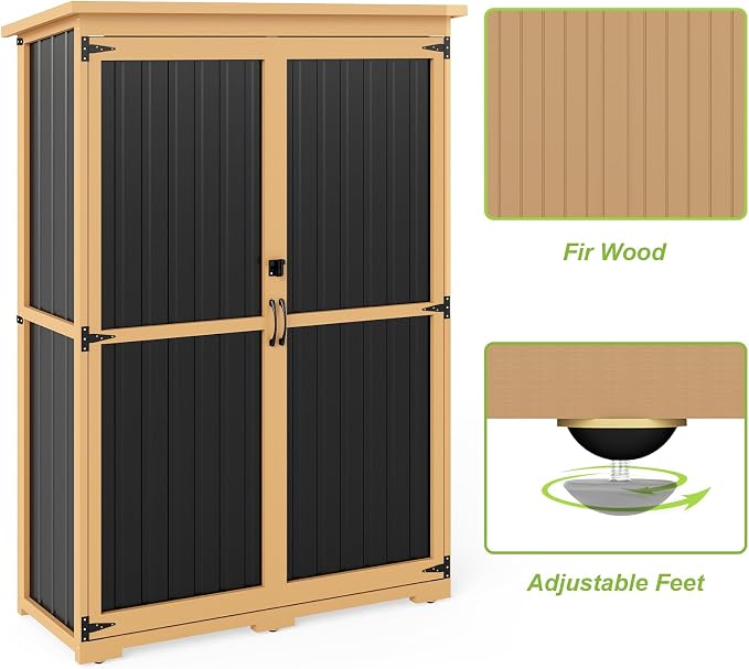 Outdoor Storage Shed with Adjustable Shelf, Wood & Metal Storage Cabinet - Image 5