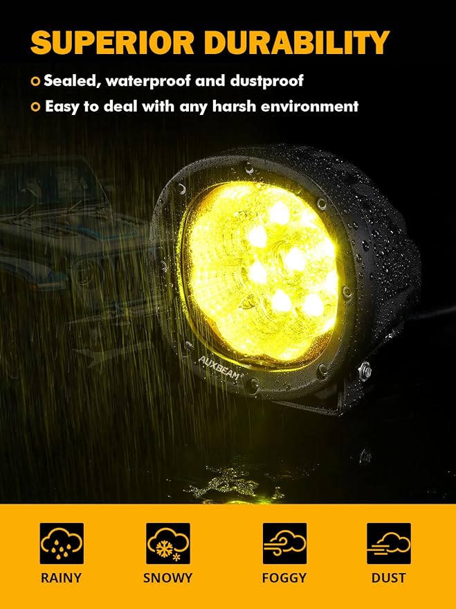 Auxbeam 4 Inch Amber Round LED Driving Light - Image 5