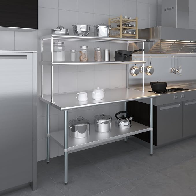 Amgood Stainless Steel Work Table Double Tier Overshelf | Metal Kitchen Prep - Image 6