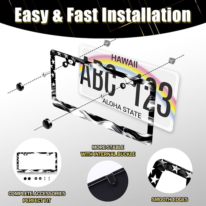 Black White American Flag License Plate Frame Patriotic USA Flag License Plate - Image 7
