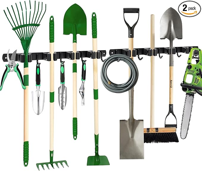 2 Pack Mop and Broom Holder Wall Mount 4 Racks and 5 Hooks Broom Organizer by Aneder