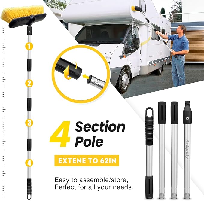 65" Car Wash Brush with Extension Pole, Car Wash 10” Dip Soft Brush, No Scratch - Image 3