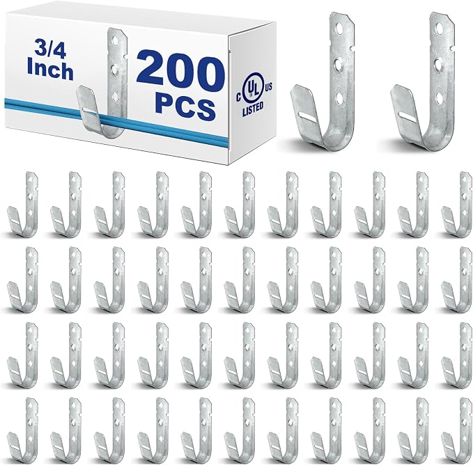 Gisafai 200 Pcs Cable Support J-Hook, 3/4 Inch Metal Garage Hooks by Gisafai