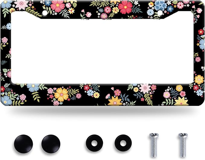 Colorful Flowers License Plate Frame Beautiful Floral License Plate Frames by BRAGHRTED