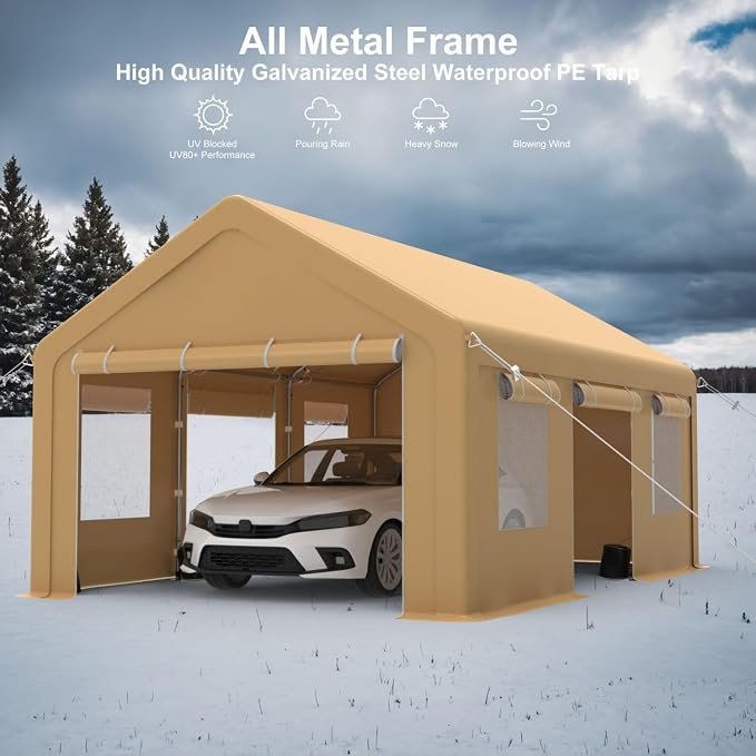 10x20FT Portable Garage, Galvanized Frame & 180 g PE Waterproof Canopy - Image 8