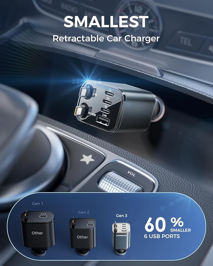 SUPERONE 6 in 1 Retractable Car Charger - Image 4