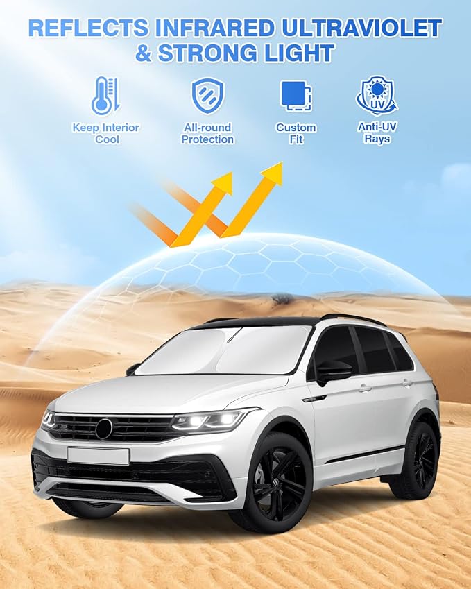 Windshield Sun Shade for 2018-2023 Volkswagen VW Tiguan Side Rear Window Shade - Image 2