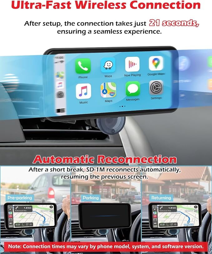 NikoMaku Wireless Carplay Screen, Portable Android Auto Car Stereo - Image 4