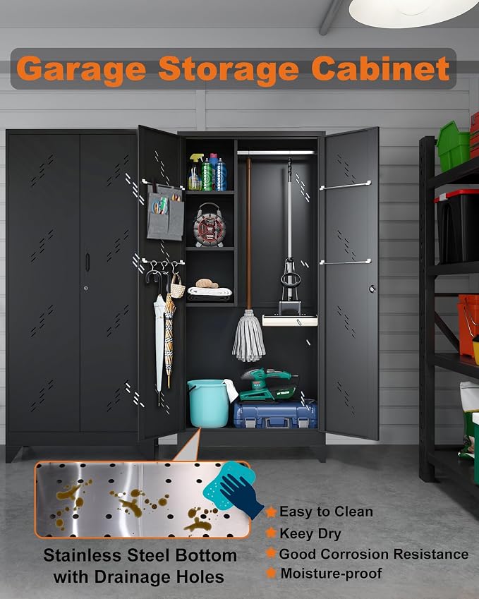 75" Metal Storage Cabinet with Lockable Doors, Functional Garage Storage Cabinet - Image 4