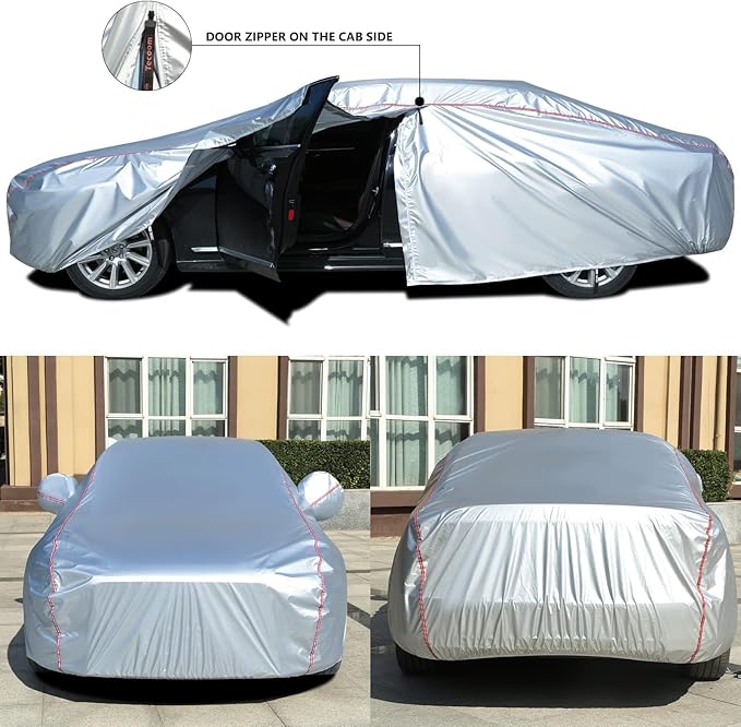 Tecoom Waterproof Sedan Car Cover Oxford W/Door Zipper, All Weather Car Cover - Image 2