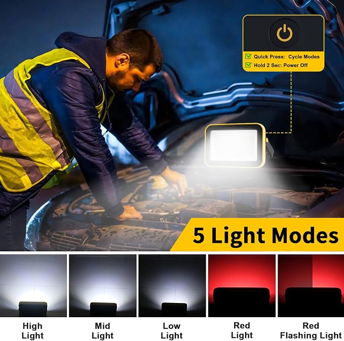 Rechargeable Work Light with Tripod Hole, 40W Portable Flood Light Battery - Image 5