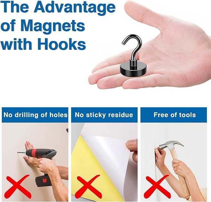 LOVIMAG Magnetic Hooks, 40LBS Black Magnet Hooks Strong Neodymium Magnets - Image 5
