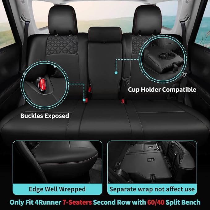 Seat Covers for Toyota 4Runner 2011-2024, Faux Leather Car Seat Cover Full Set - Image 3