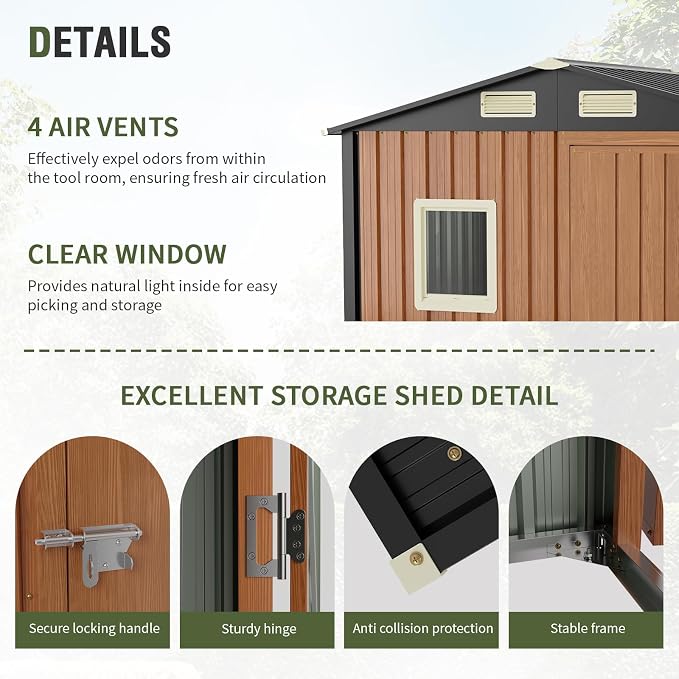 Outdoor Storage Shed 6x4 Ft, Lockable Metal Garden Shed - Image 5