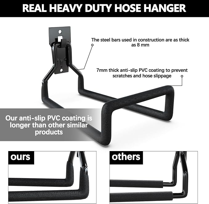 3-H Garden Hose Holder Wall Mount 2 Pack, Solid Steel Hose Hanger wih Extension - Image 4