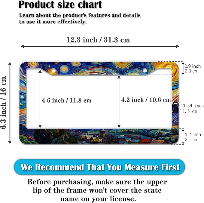 License Plate Frame Multicolor License Plate Holder The Starry Night Universal - Image 2