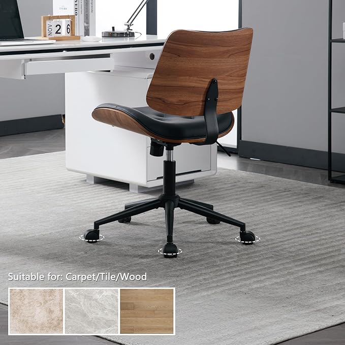 Armless Home Office Chair with Wheels, PU Leather Adjustable Height Computer - Image 7