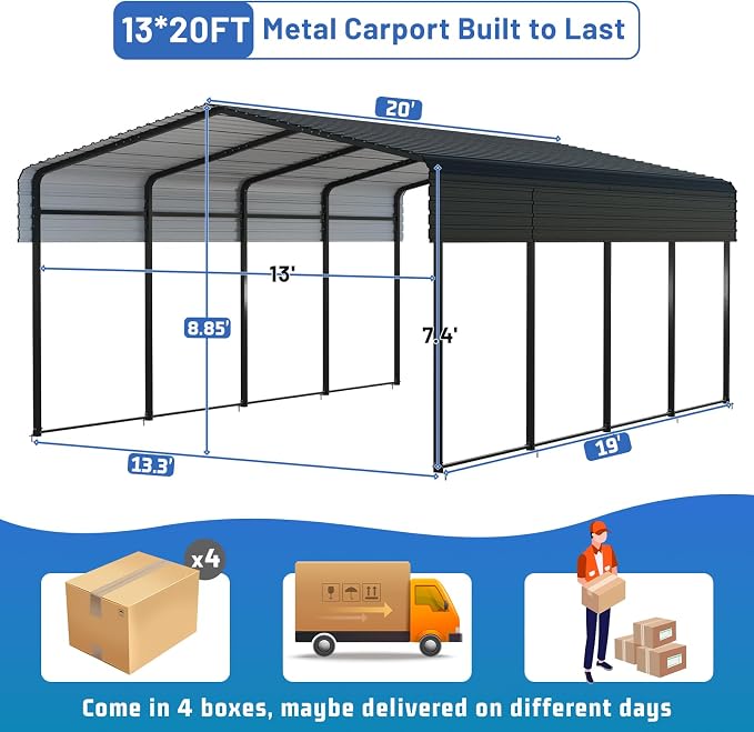 Metal Carport 13 * 20 FT Heavy Duty Carport Canopy - Image 5
