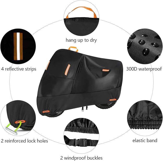 300D Heavy Duty Small Motorcycle Cover, Seceles All Season Durable Waterproof - Image 3