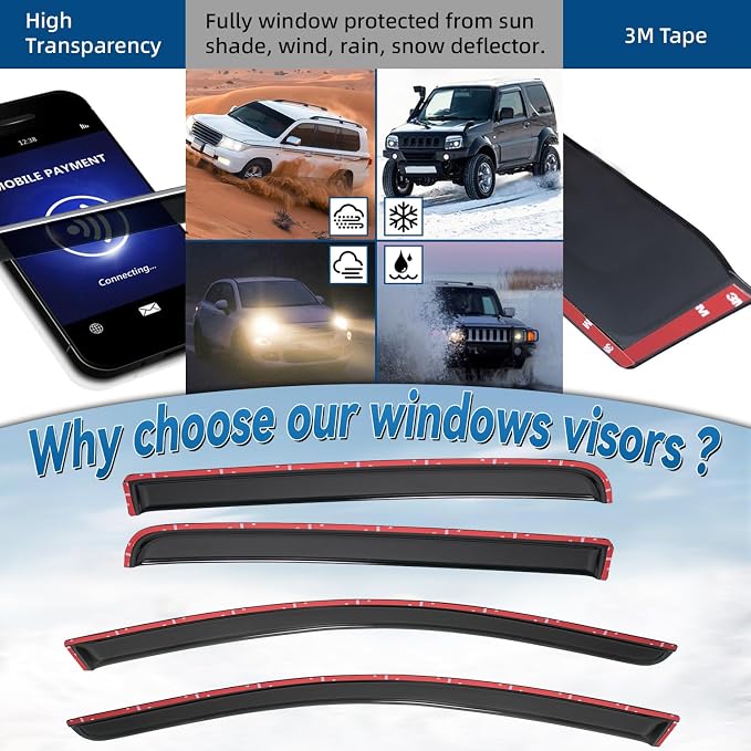 4pcs Front+Rear Smoke Tint Sun/Rain Guard Outside Mount Tape-On Vent Window - Image 2