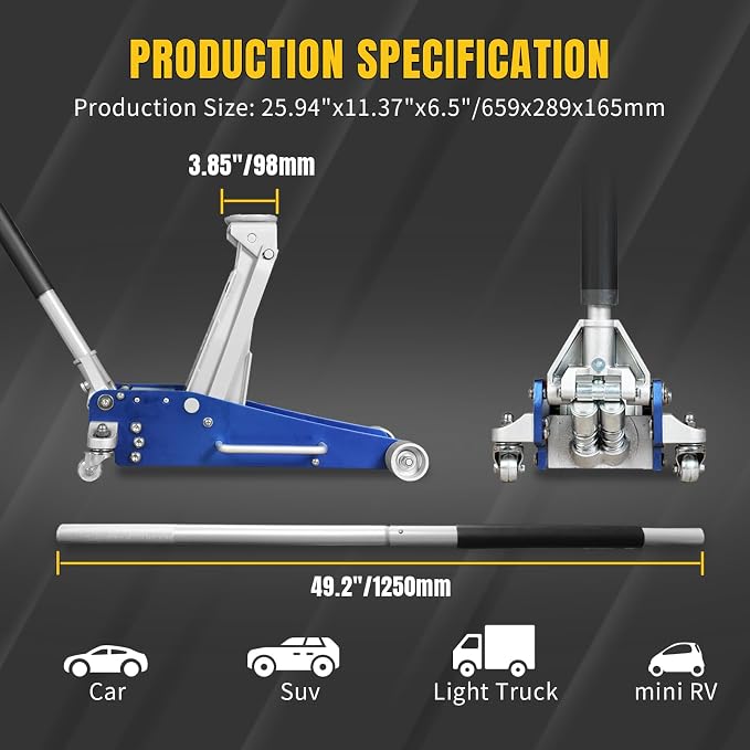 YELLOW JACKET Floor Jack 2.5 Ton Hydraulic Low Profile Aluminum and Steel - Image 5