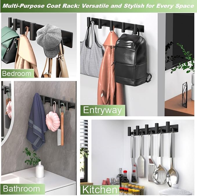 Wall Mounted Coat Rack-5 Hooks, Heavy Duty Stainless Steel Hook Rail - Image 7