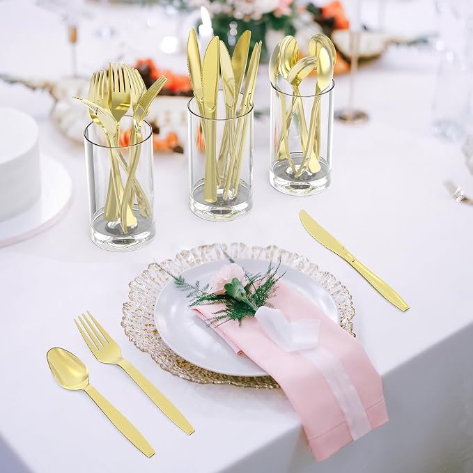360 Count Extra Heavy Duty Gold Plastic Forks Disposable, Heat Resistant - Image 4
