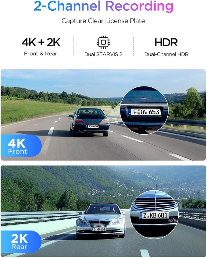 VIOFO A329S 4K 60FPS Dash Cam Front and Rear, 4K+2K Dual Dash Camera - Image 2