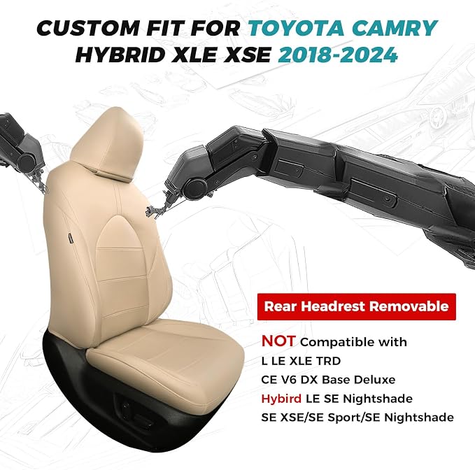 for Toyota Camry Seat Covers Hybrid XLE XSE 2018 2019 2020 2021 2022 2023 2024 - Image 2