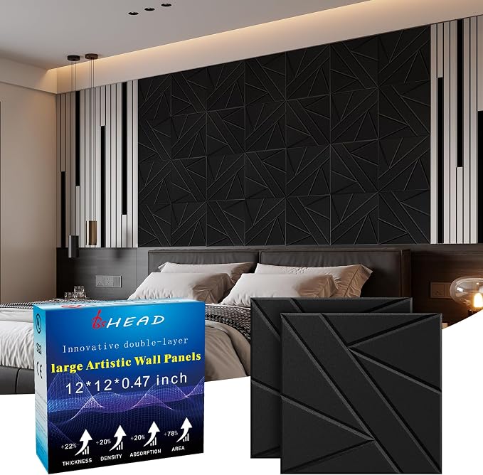 12 Pack Self-Adhesive Soundproof Wall Panels, 1.2lb/ft³ High Density, Thicker by Staytunedforournewproduct