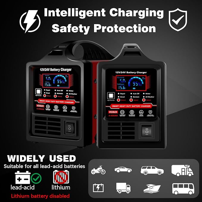 Voolex Car Battery Charger 12V 24V Portable Automotive Trickle Charger Battery - Image 2