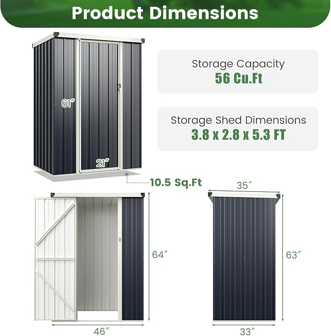 Goplus 3.8 x 2.8 FT Storage Shed Outdoor, All-Weather Steel Utility Storage - Image 7