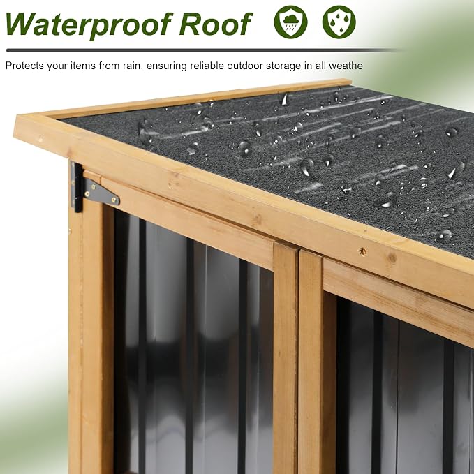 Outdoor Storage Cabinet Wood & Metal Small Storage Shed Waterproof Roof - Image 5