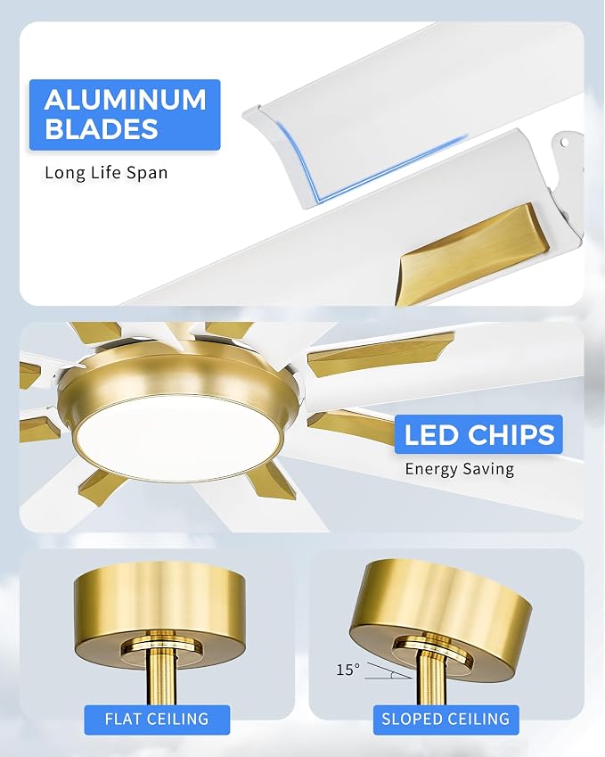 72 Inch White & Gold Ceiling Fan, Smart Ceiling Fan - Image 5