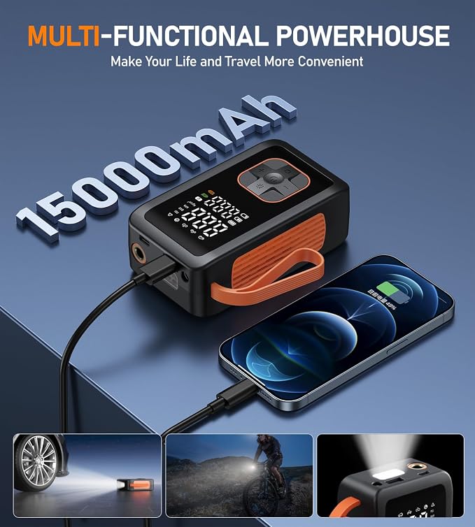 Tire Inflator Portable Air Compressor, 180PSI & 15000mAh Cordless Air Pump - Image 5
