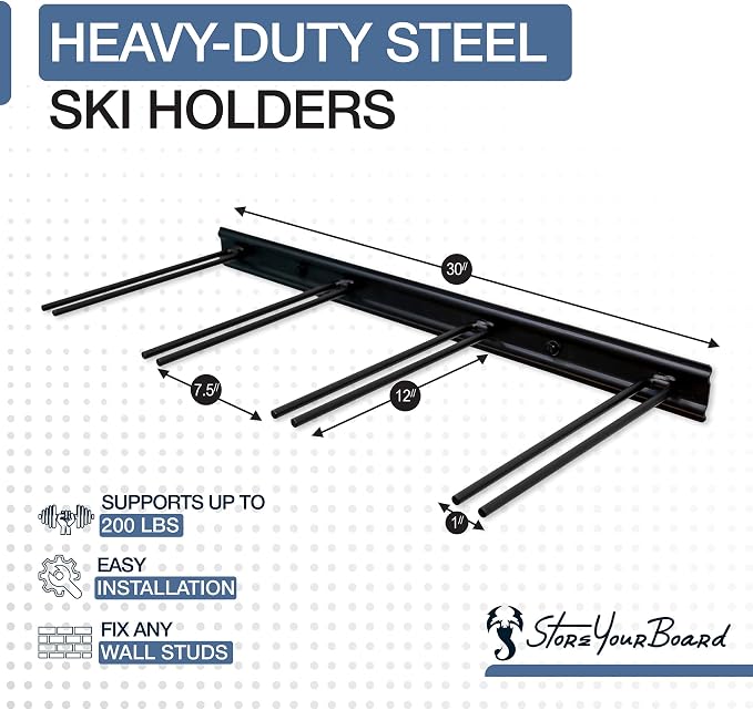 StoreYourBoard Ski Wall Storage Rack – Ski Rack Wall Mount Holds 8 Pairs - Image 3