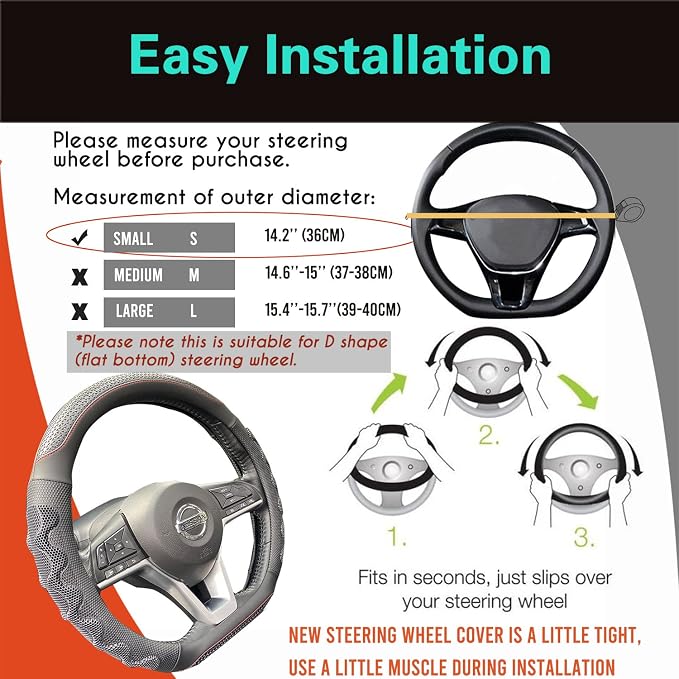 PINCTROT D Shaped 14 Inch Small Sized Steering Wheel Cover Great Grip - Image 6